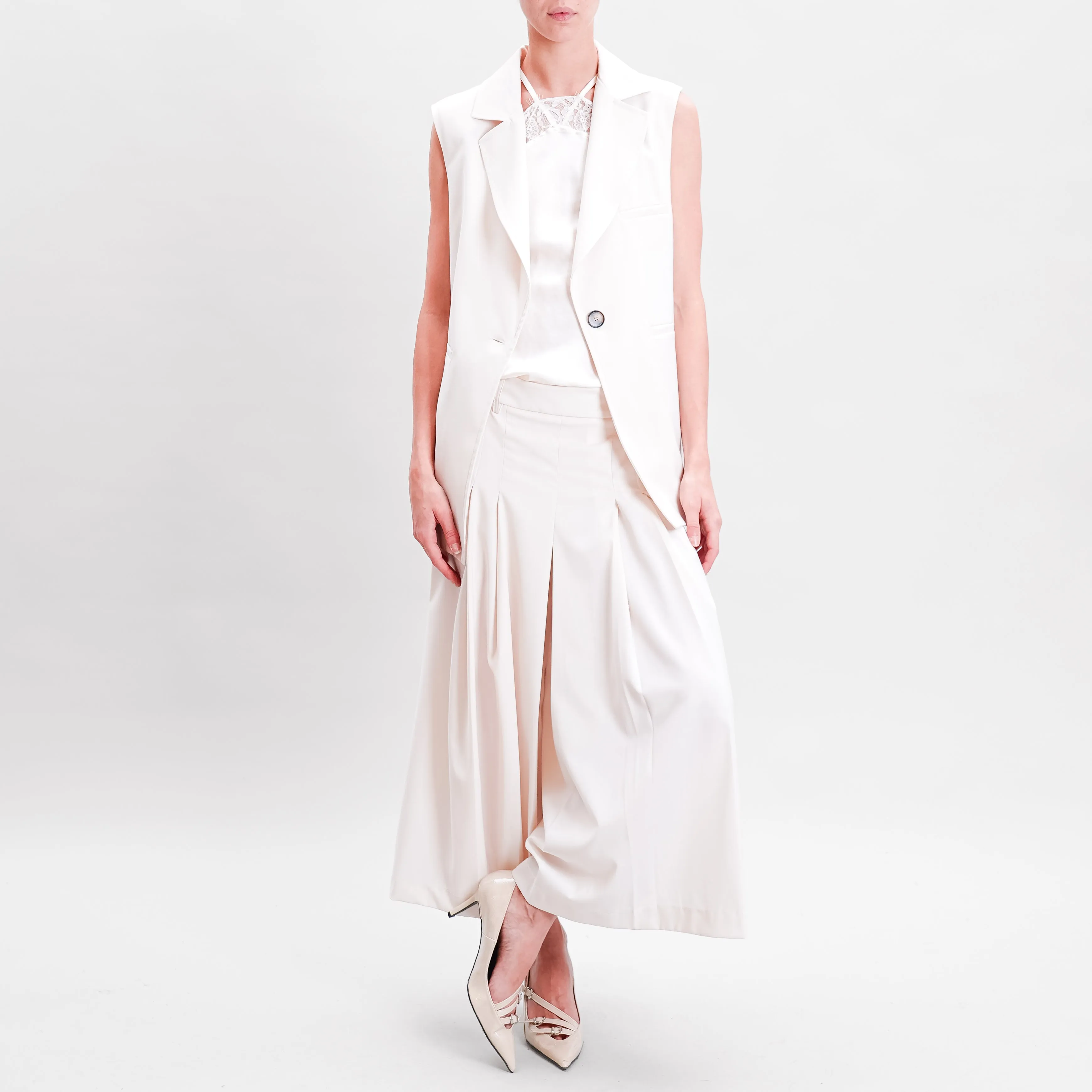 Souvenir-Gonna pantalone crop con pieghe - panna