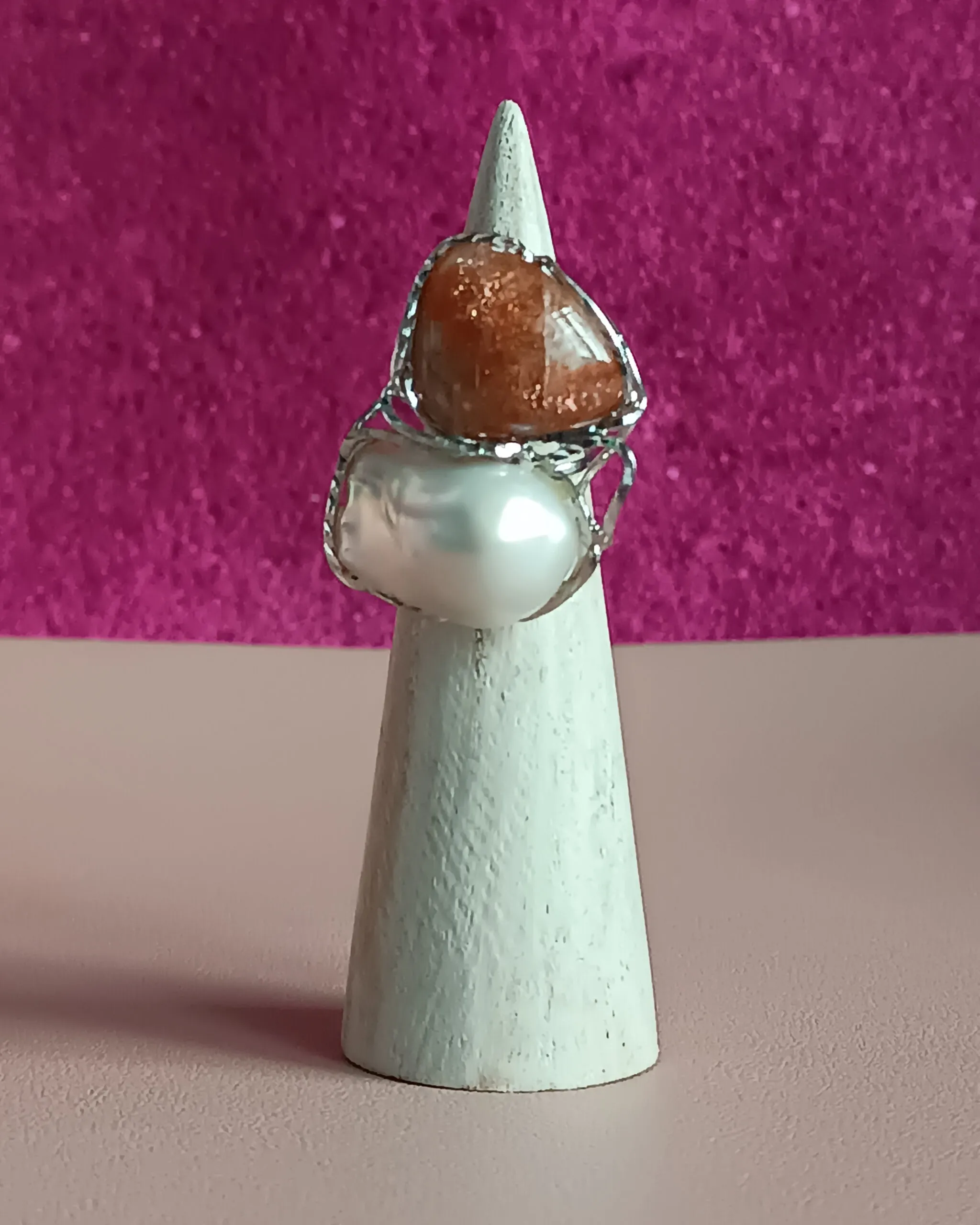 Statement Ring with Baroque Pearl and Sun Stone