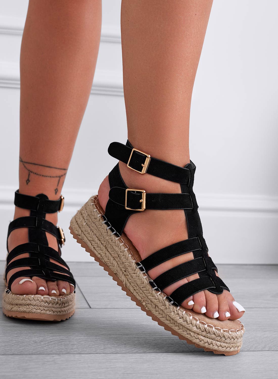 STEFANIA - Sandali espadrillas neri fasciati