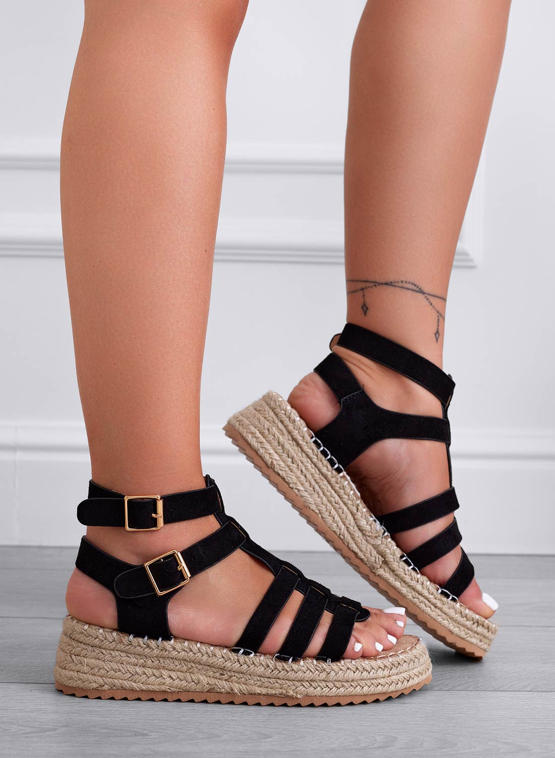 STEFANIA - Sandali espadrillas neri fasciati