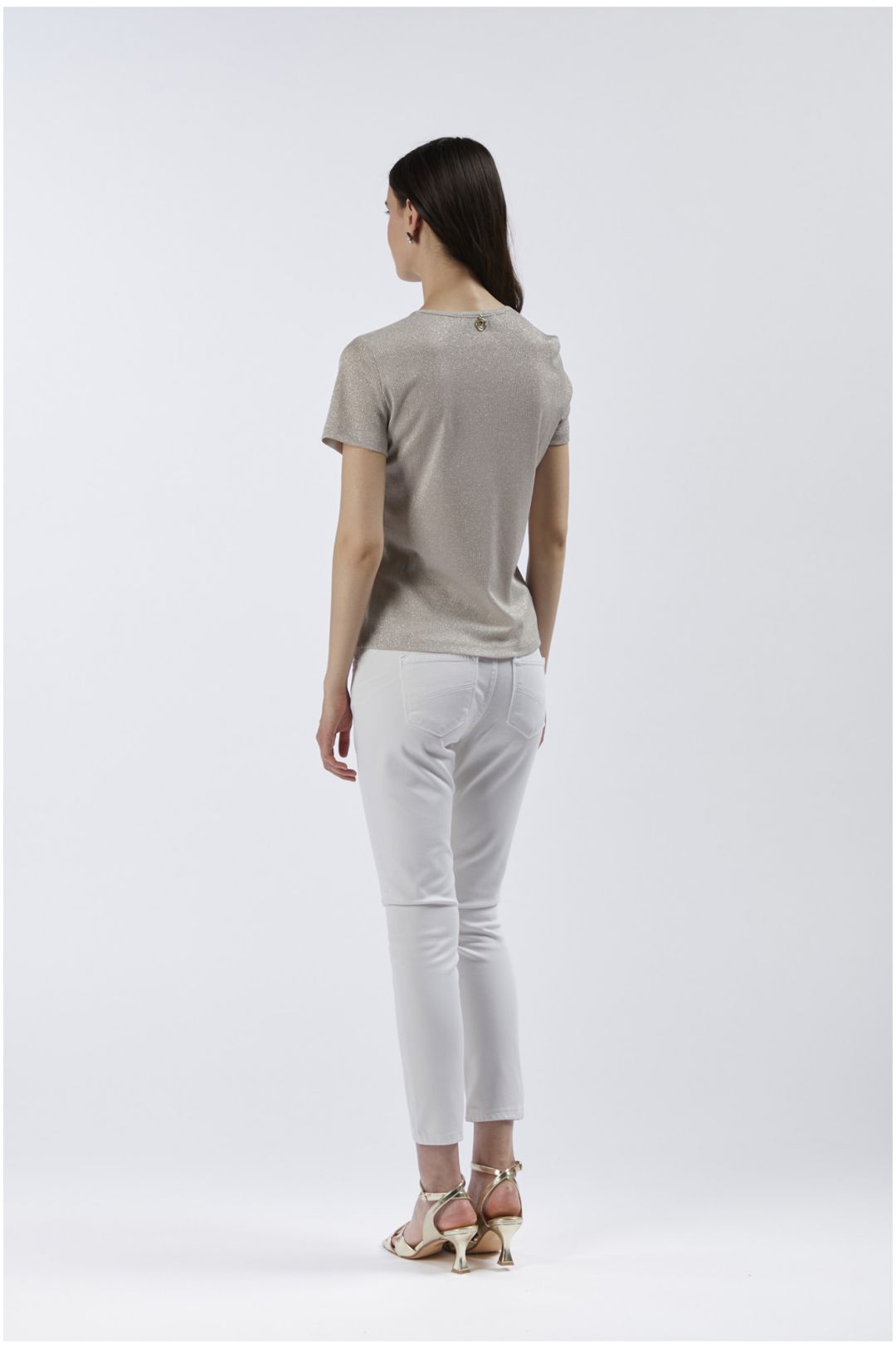 t-shirt a manica corta in jersey con lurex light gold