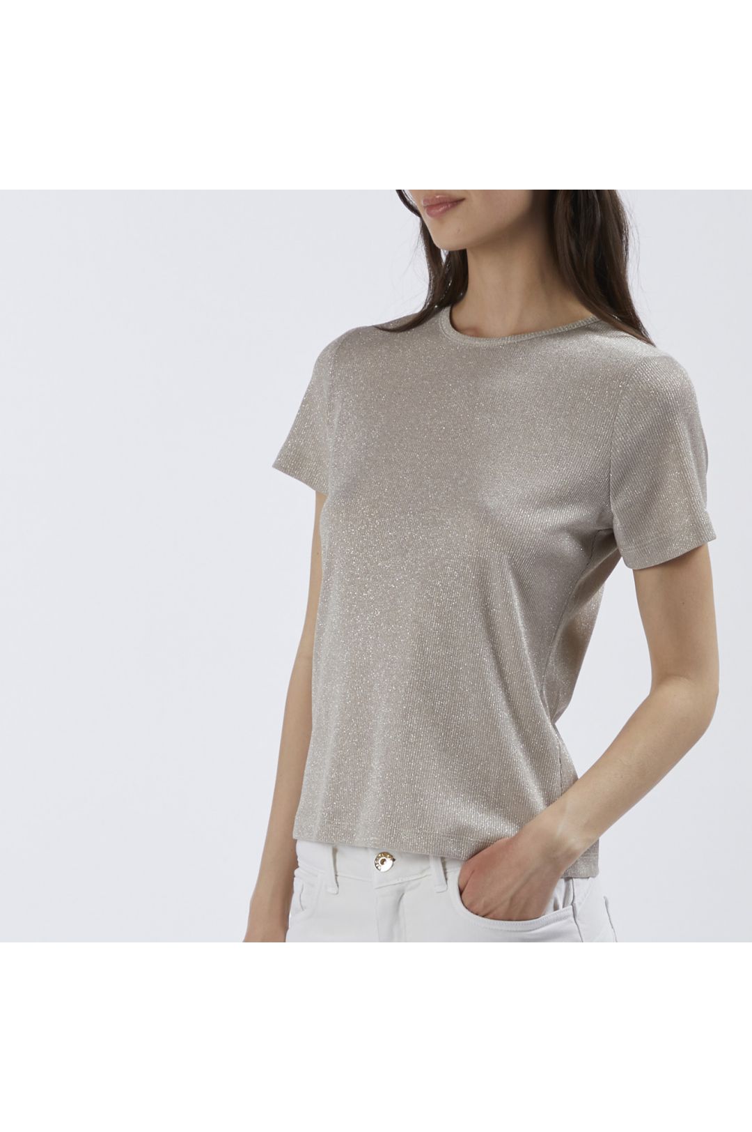 t-shirt a manica corta in jersey con lurex light gold