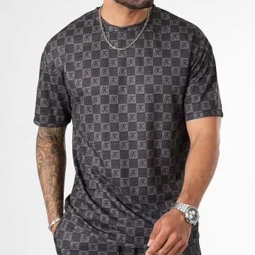 Tee Shirt Baseball Oversize Large Damier 0054 Grigio Antracite Nero