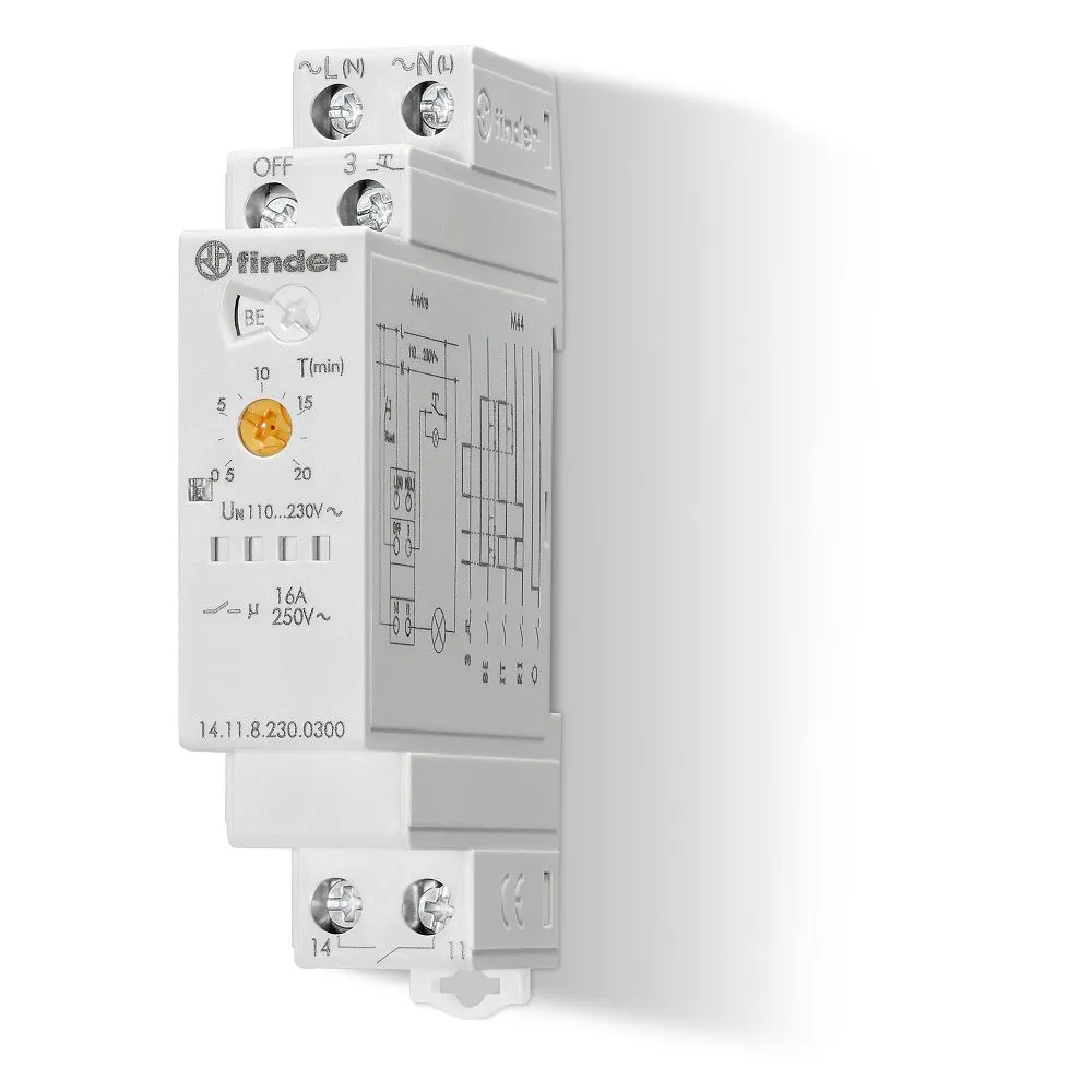 Temporizzatore luce scala Finder, 230 V c.a., 1 canale, Minuti