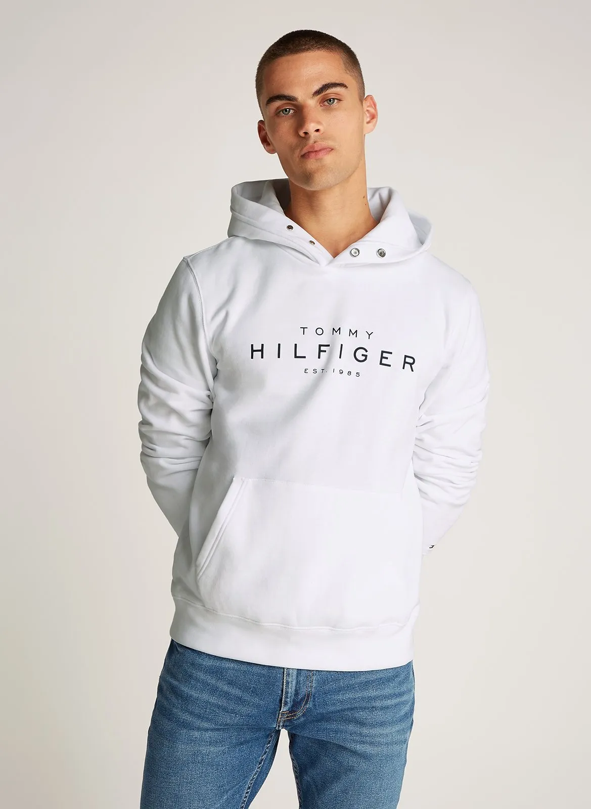  TOMMY HILFIGER   Felpa a girocollo con applicazione rete | Bianco