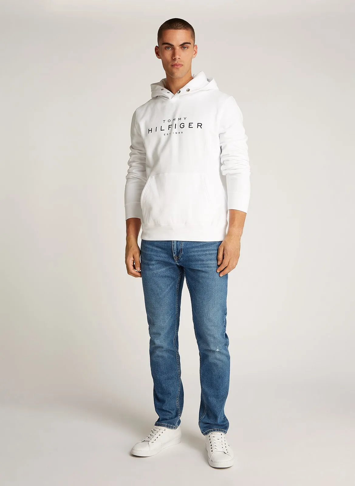  TOMMY HILFIGER   Felpa a girocollo con applicazione rete | Bianco