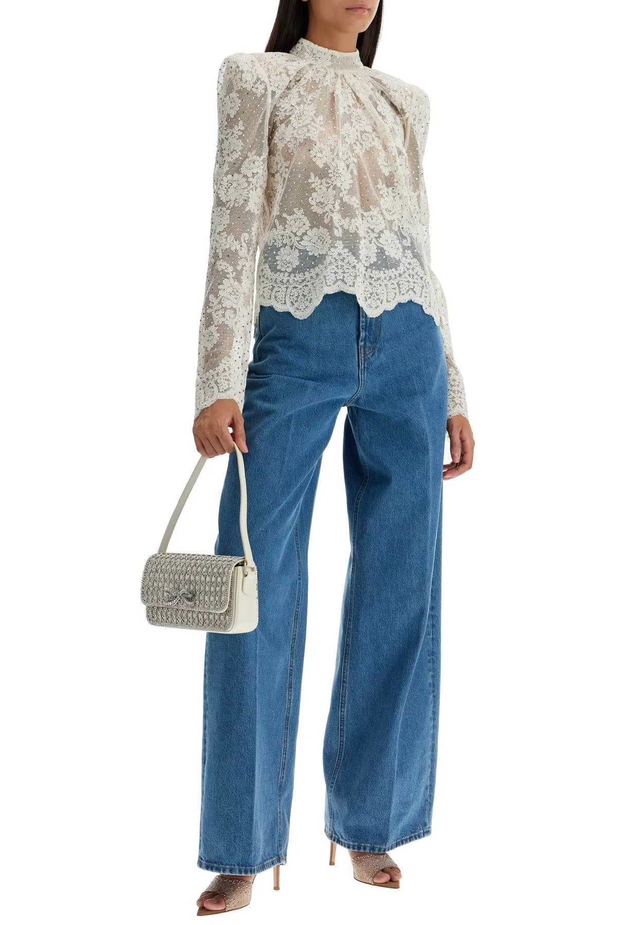 Top in pizzo con strass