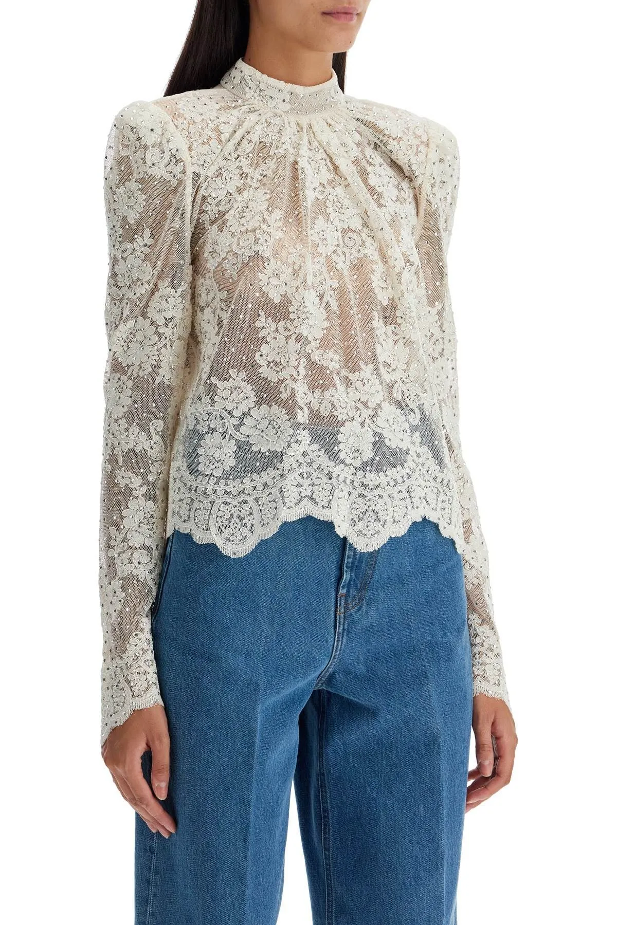 Top in pizzo con strass