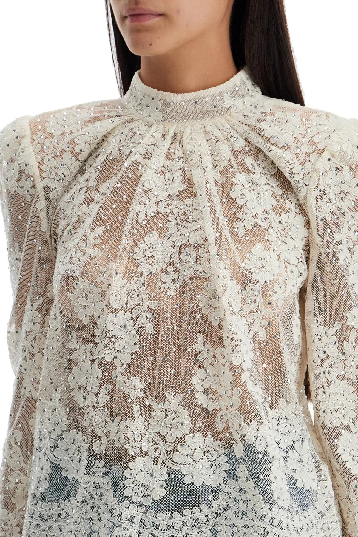 Top in pizzo con strass