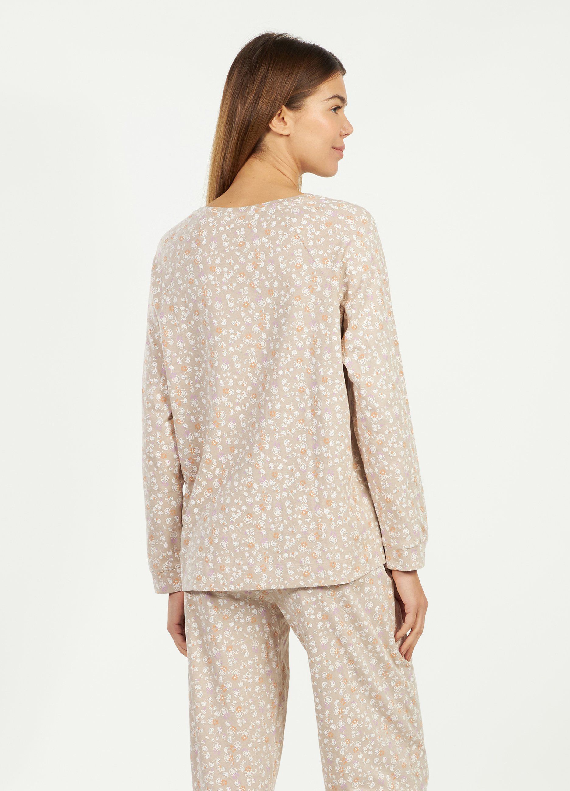 Top pigiama a manica lunga in puro cotone donna