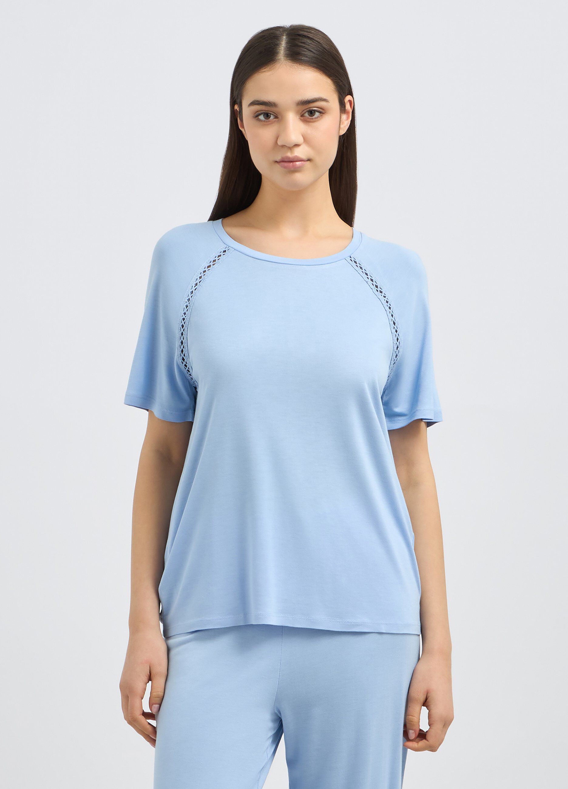 Top pigiama a maniche corte con pizzo donna