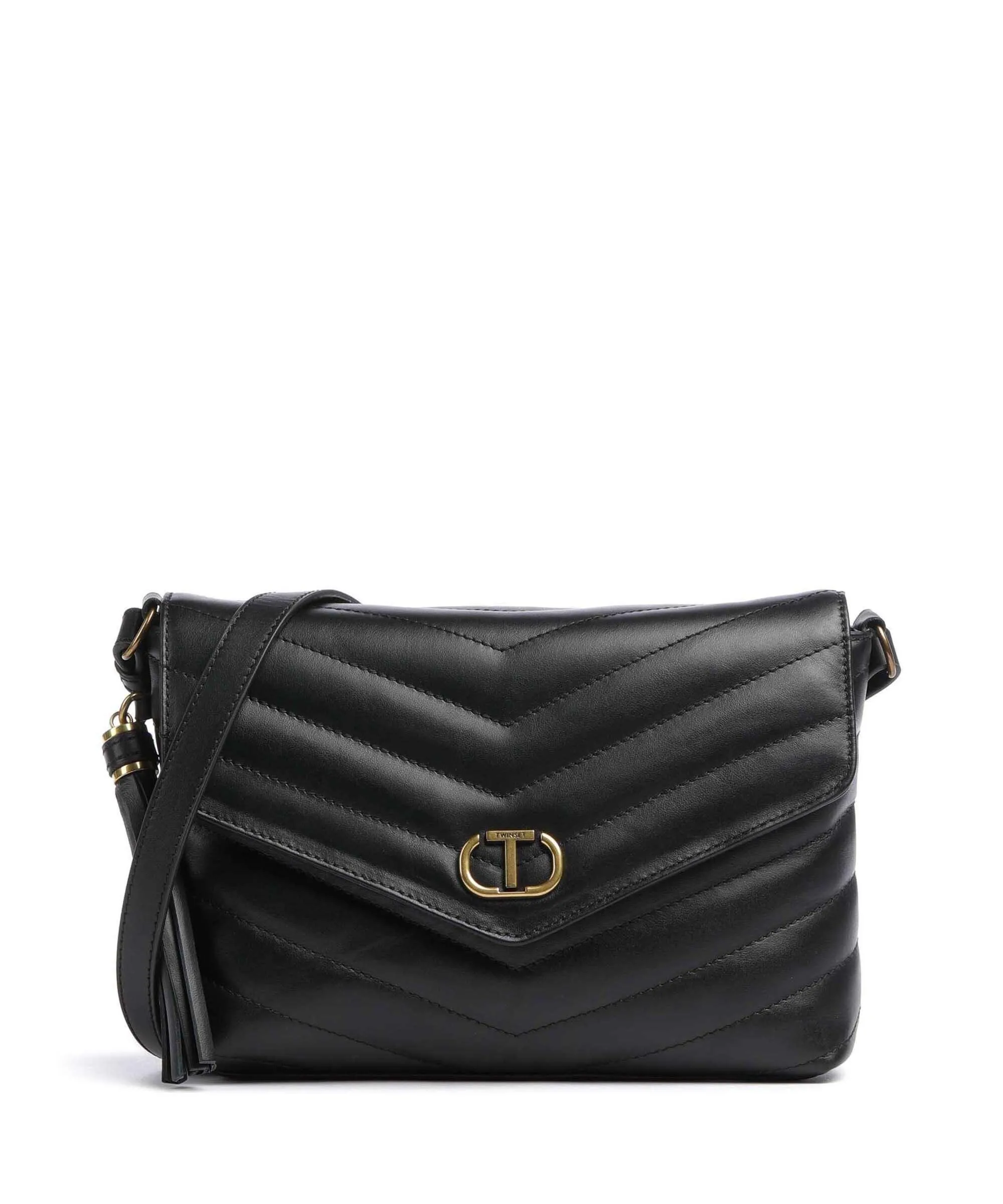  Twinset Dreamy Borsa a tracolla pelle di vacchetta finemente grana nero  