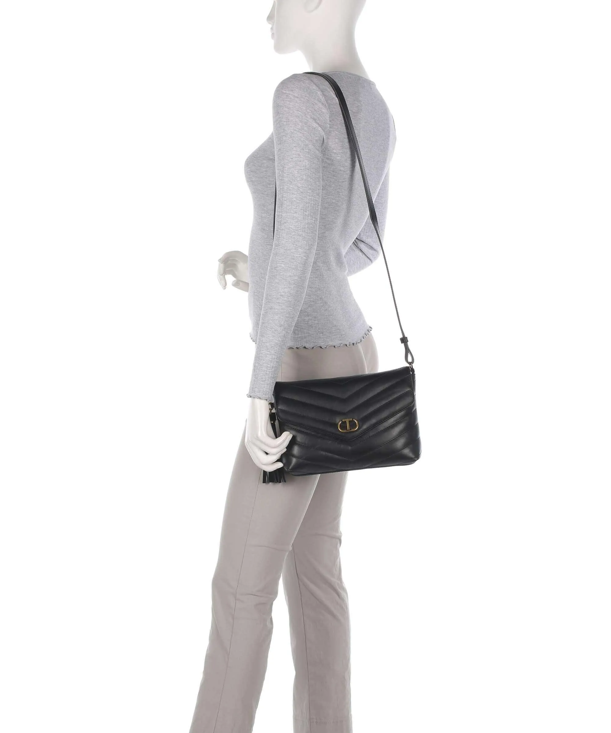  Twinset Dreamy Borsa a tracolla pelle di vacchetta finemente grana nero  