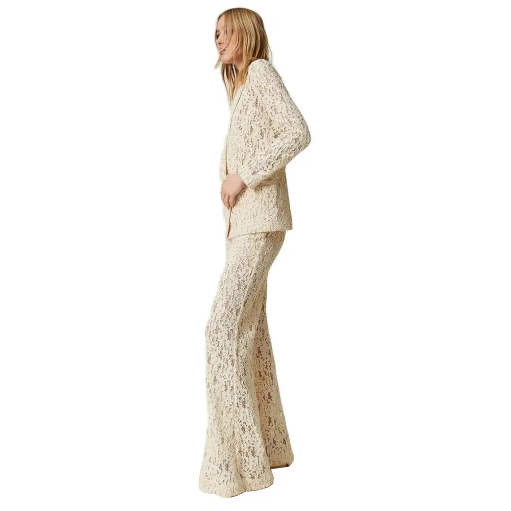 Twinset - Pantalone in Pizzo Macramè - Panna - Pantaloni - Made in Italy - Luxury Exclusive Collection