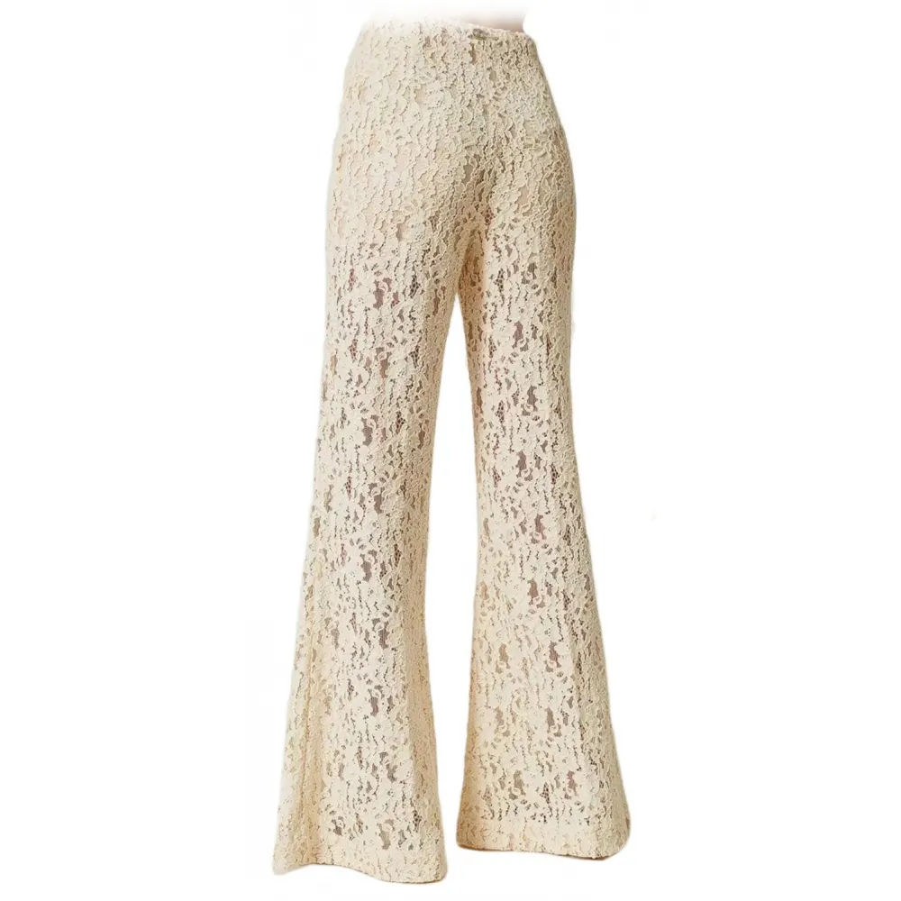 Twinset - Pantalone in Pizzo Macramè - Panna - Pantaloni - Made in Italy - Luxury Exclusive Collection