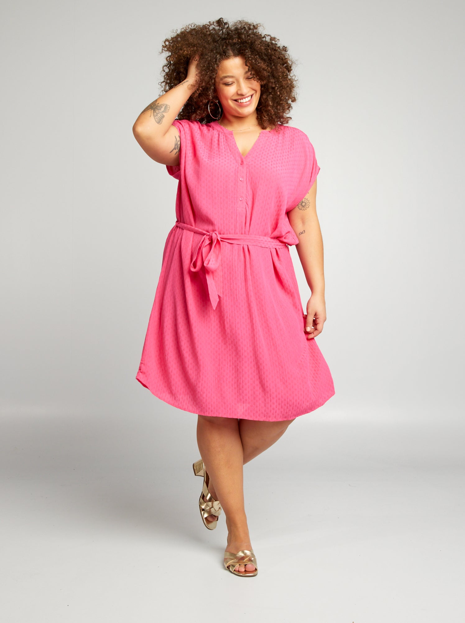 Vestito corto in maglia fantasia - ROSA