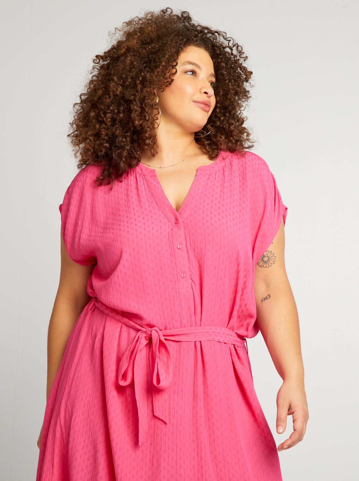 Vestito corto in maglia fantasia - ROSA