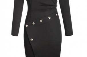 Vestito elegante ad incrocio e bottoni Karsyn, nero