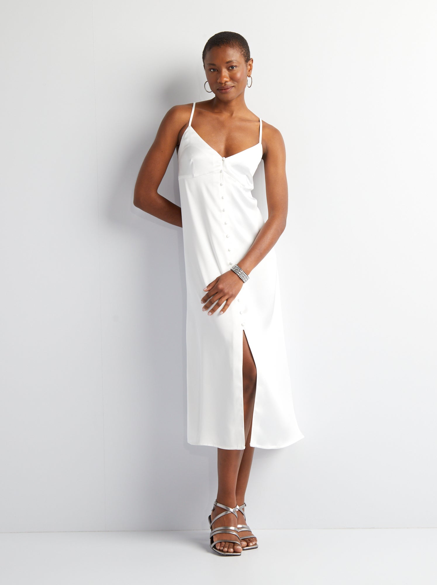 Vestito in raso con bottoni - bianco
