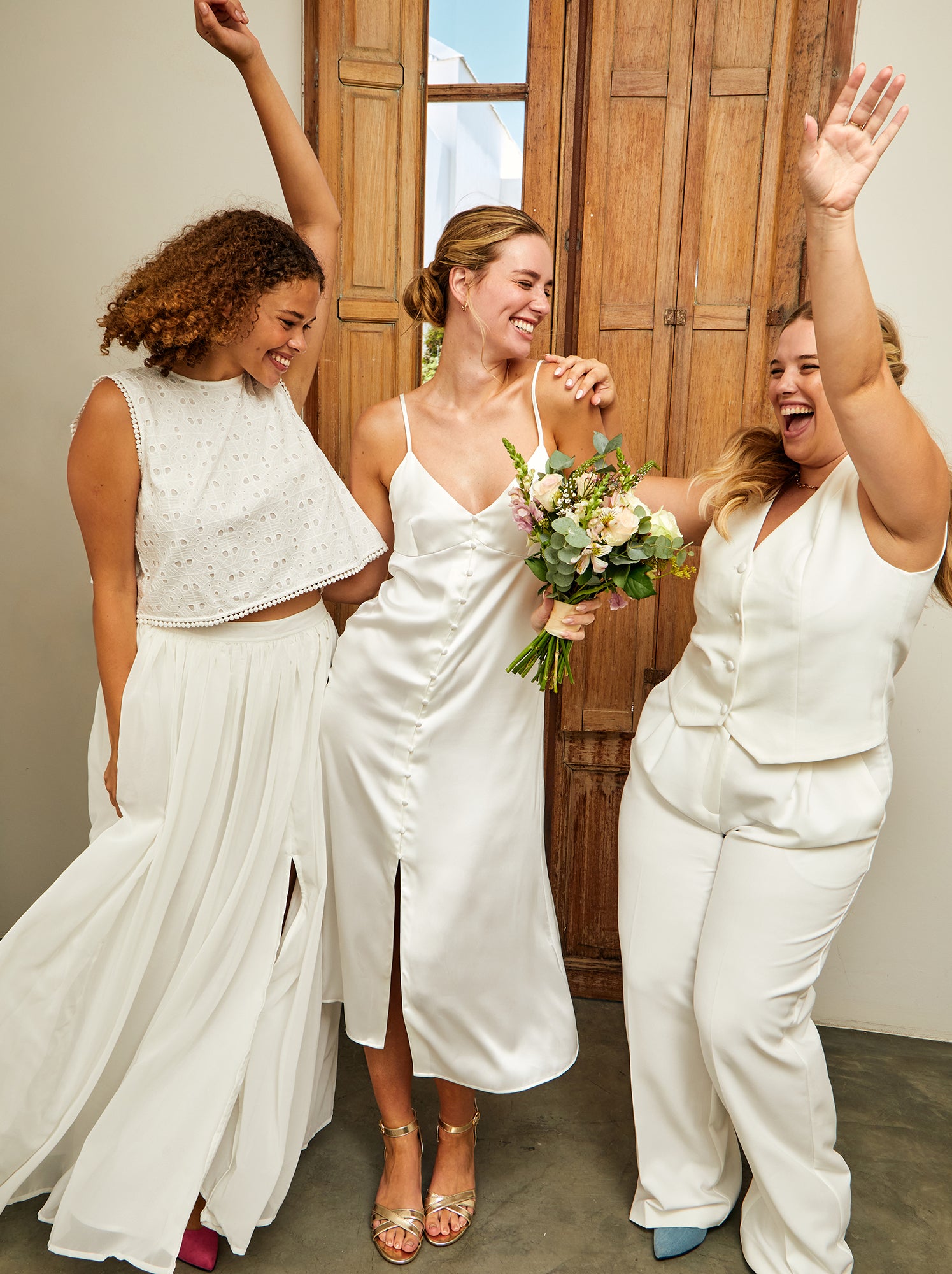 Vestito in raso con bottoni - bianco