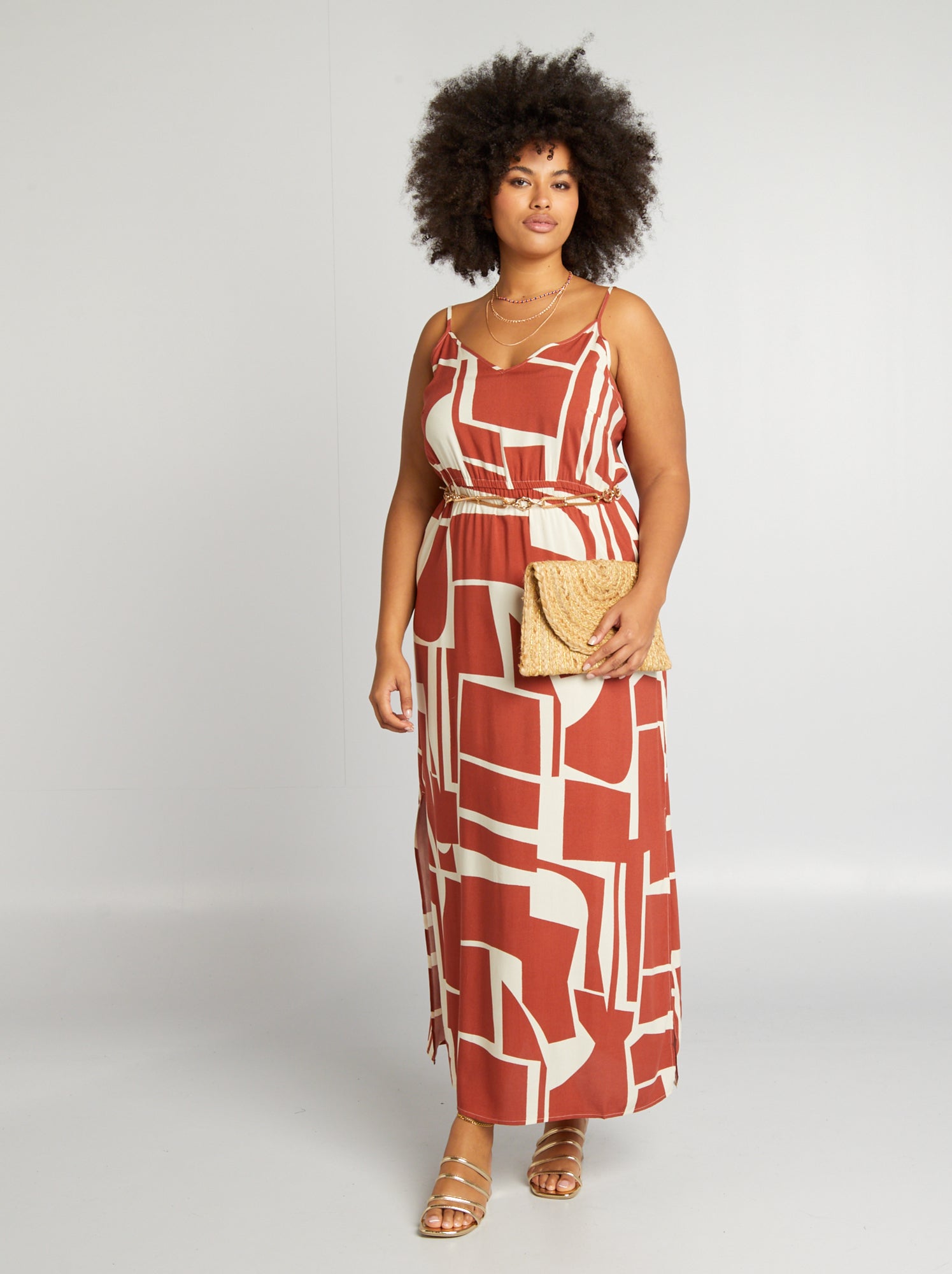 Vestito lungo con motivo 'Vero Moda Curve' - ARANCIONE