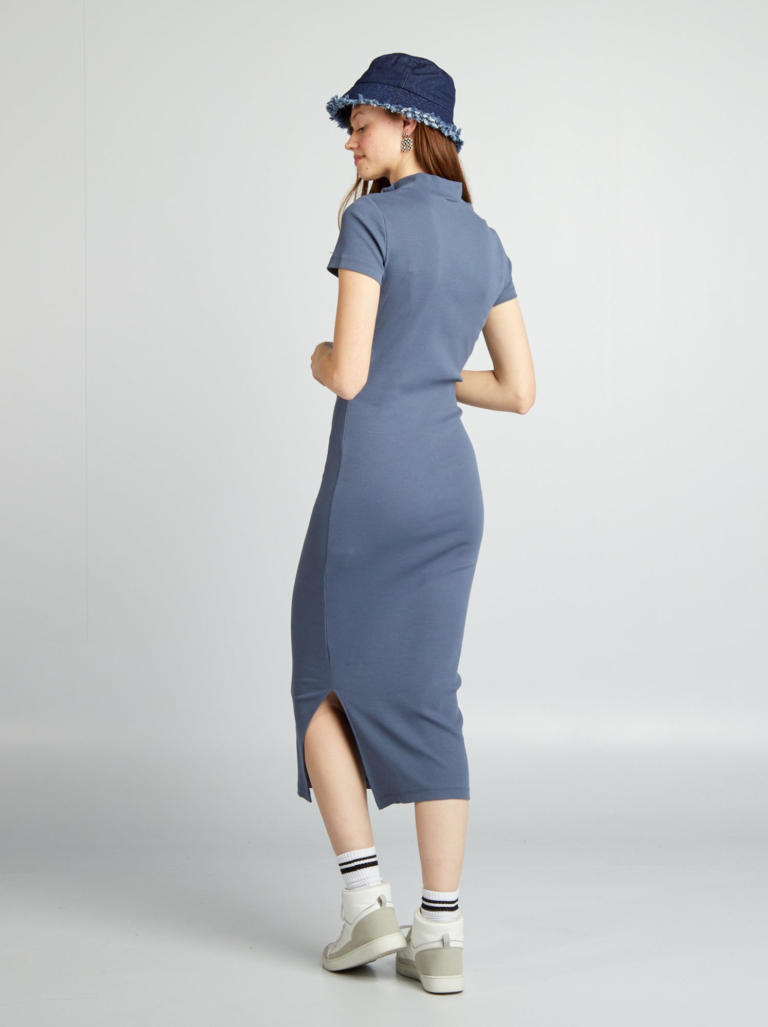 Vestito midi in maglia a coste - BLU