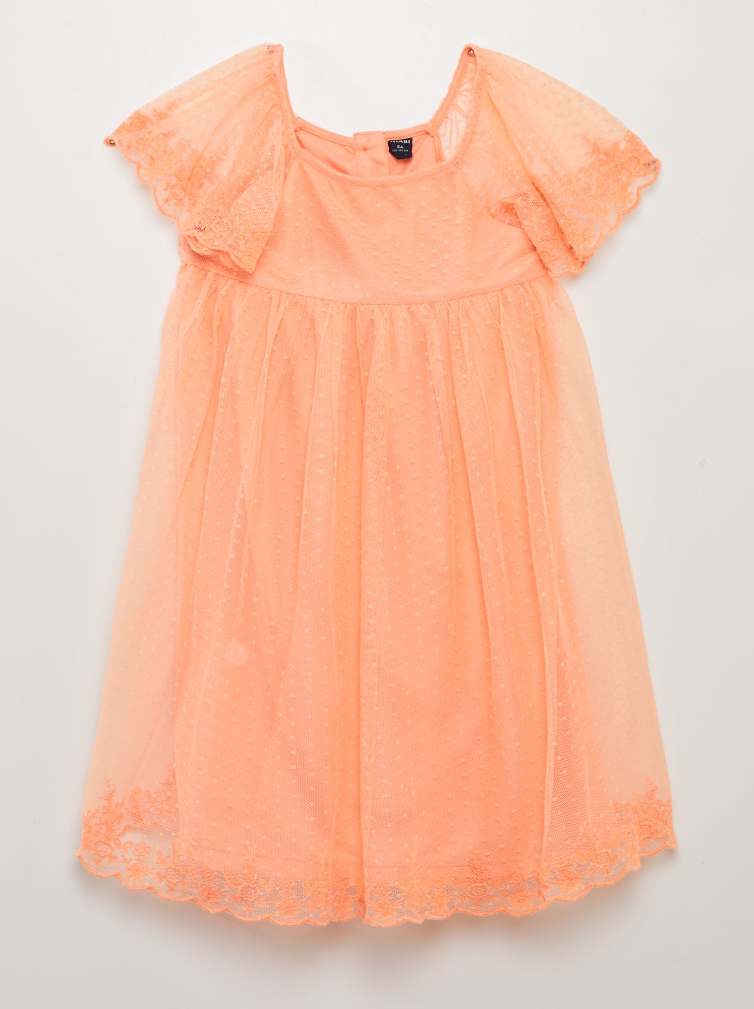 Vestito trapezio in tulle plumetis - ARANCIONE