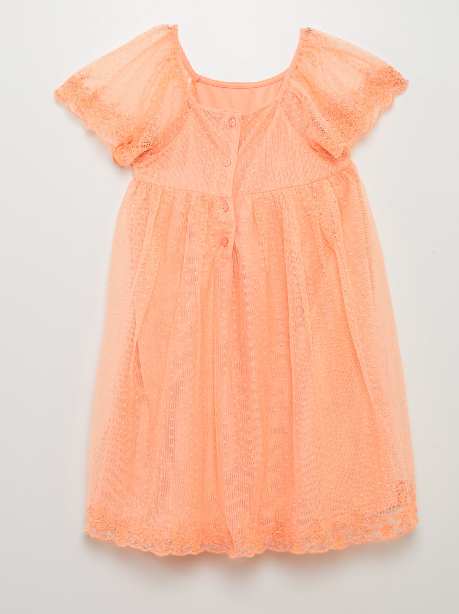 Vestito trapezio in tulle plumetis - ARANCIONE