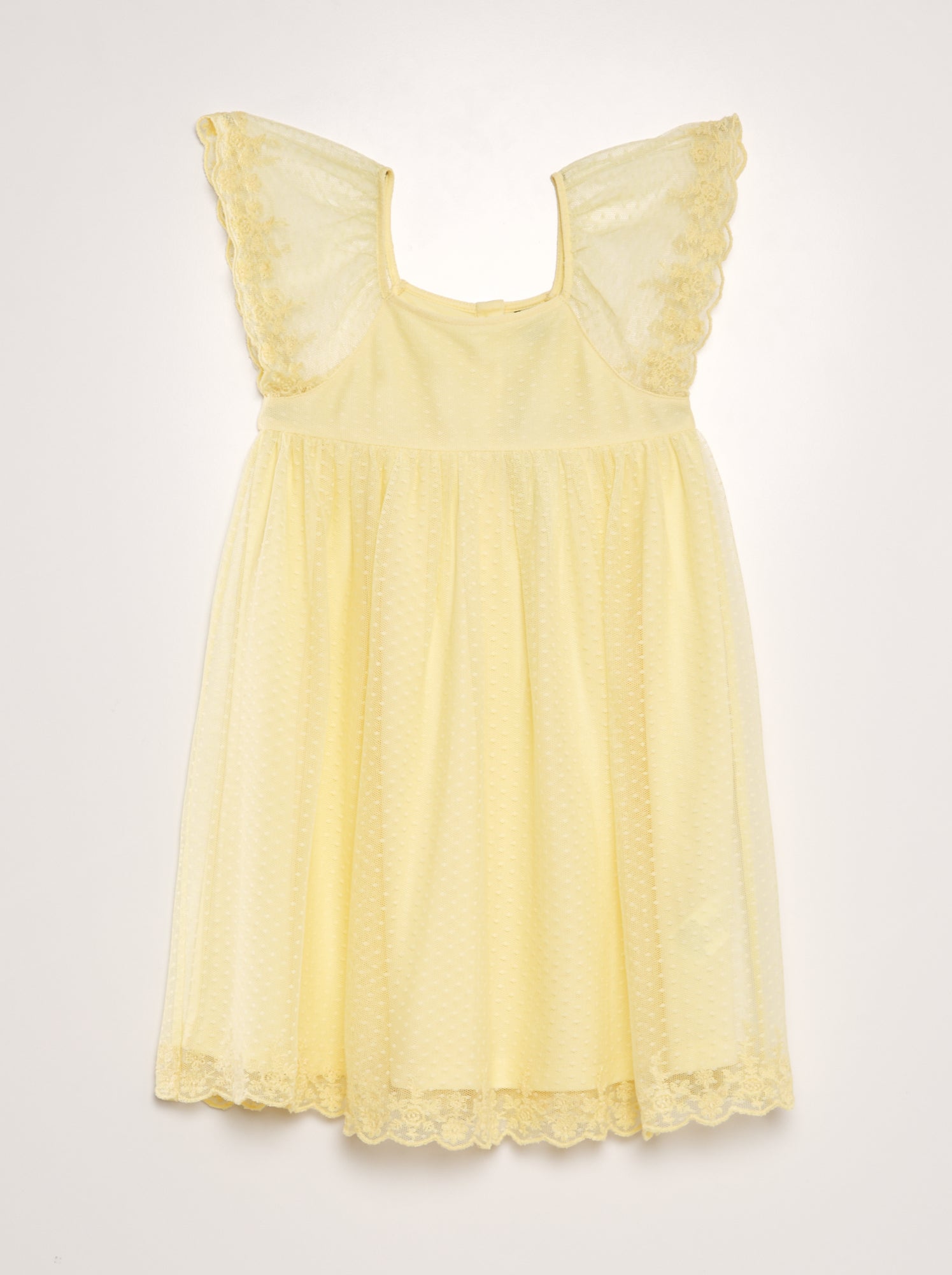 Vestito trapezio in tulle plumetis - GIALLO