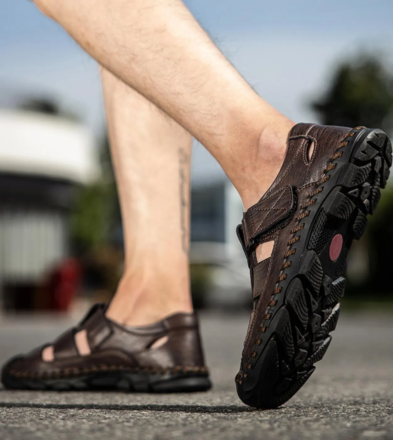 Vryheid Sandali da uomo in vera pelle Traforato Scarpe da pescatore traspiranti Stile Gladiatore retrò Estate Allaperto Spiaggi